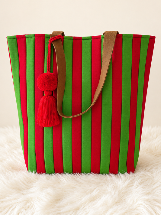 Red & Green Striped Tote