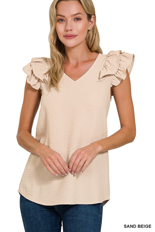 Woven Ruffle Top - Sand