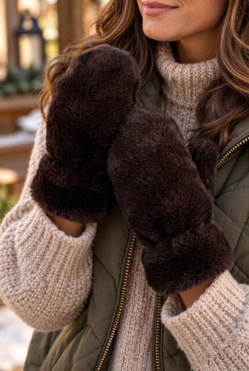 Brown Faux Fur Mittens