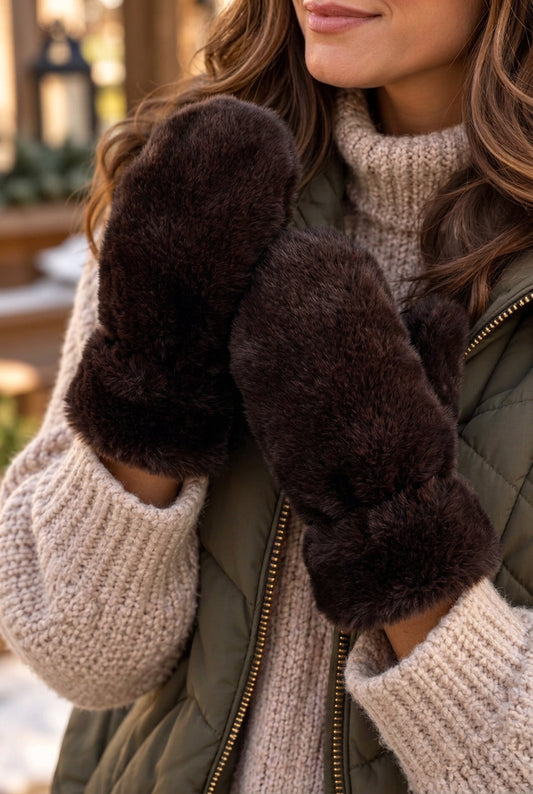 Brown Faux Fur Mittens