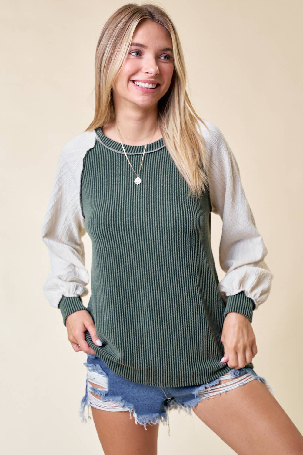 Olive Raglan Top