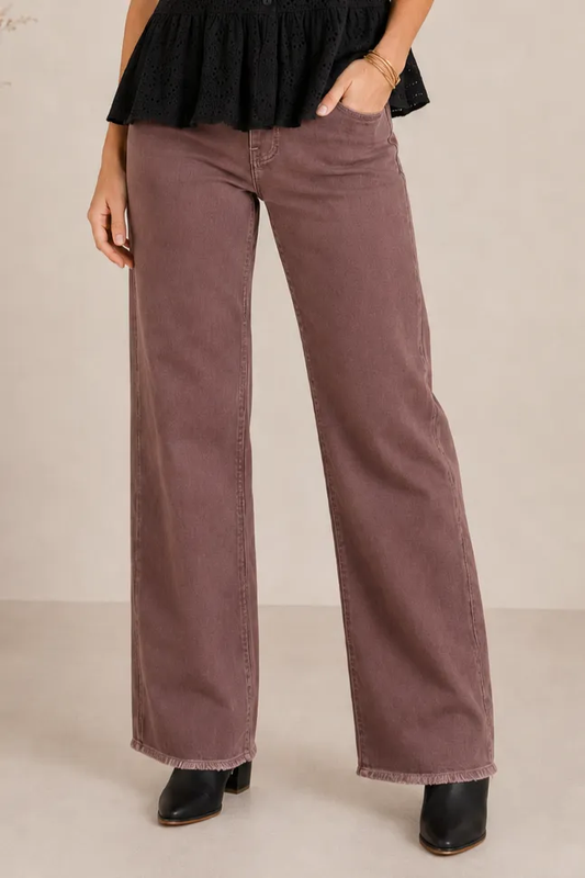 Mocha Wide Leg Fray Hem Jean