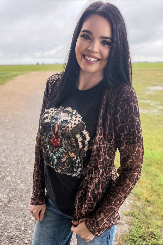 Mesh Leopard Tie Cardigan
