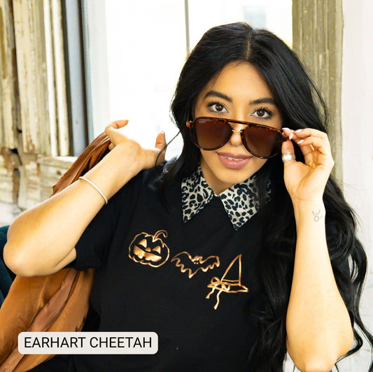 DAX Earhart Aviator Sunglasses - Cheetah Frame with Brown Lenses