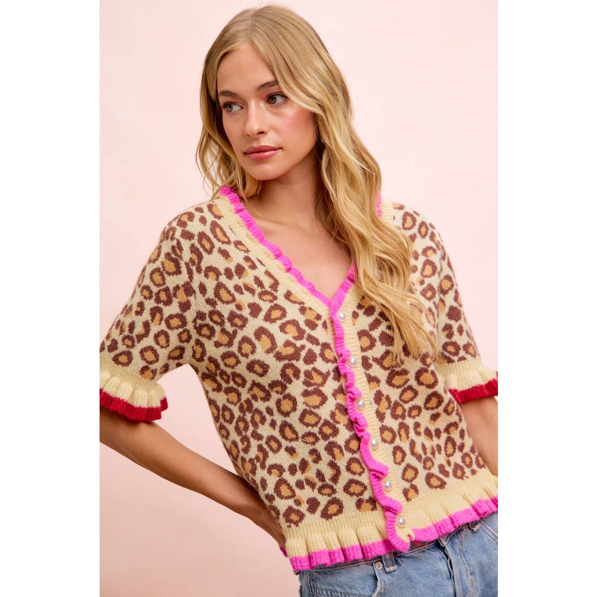 Leopard Ruffle Trim Cardigan