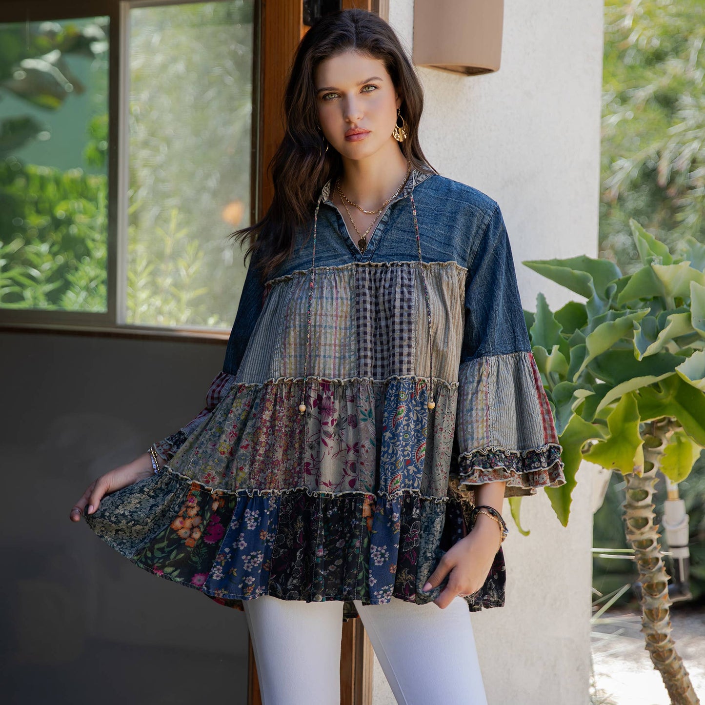 Patchwork Denim Tunic Top