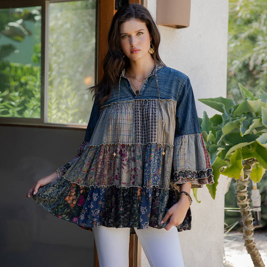 Patchwork Denim Tunic Top