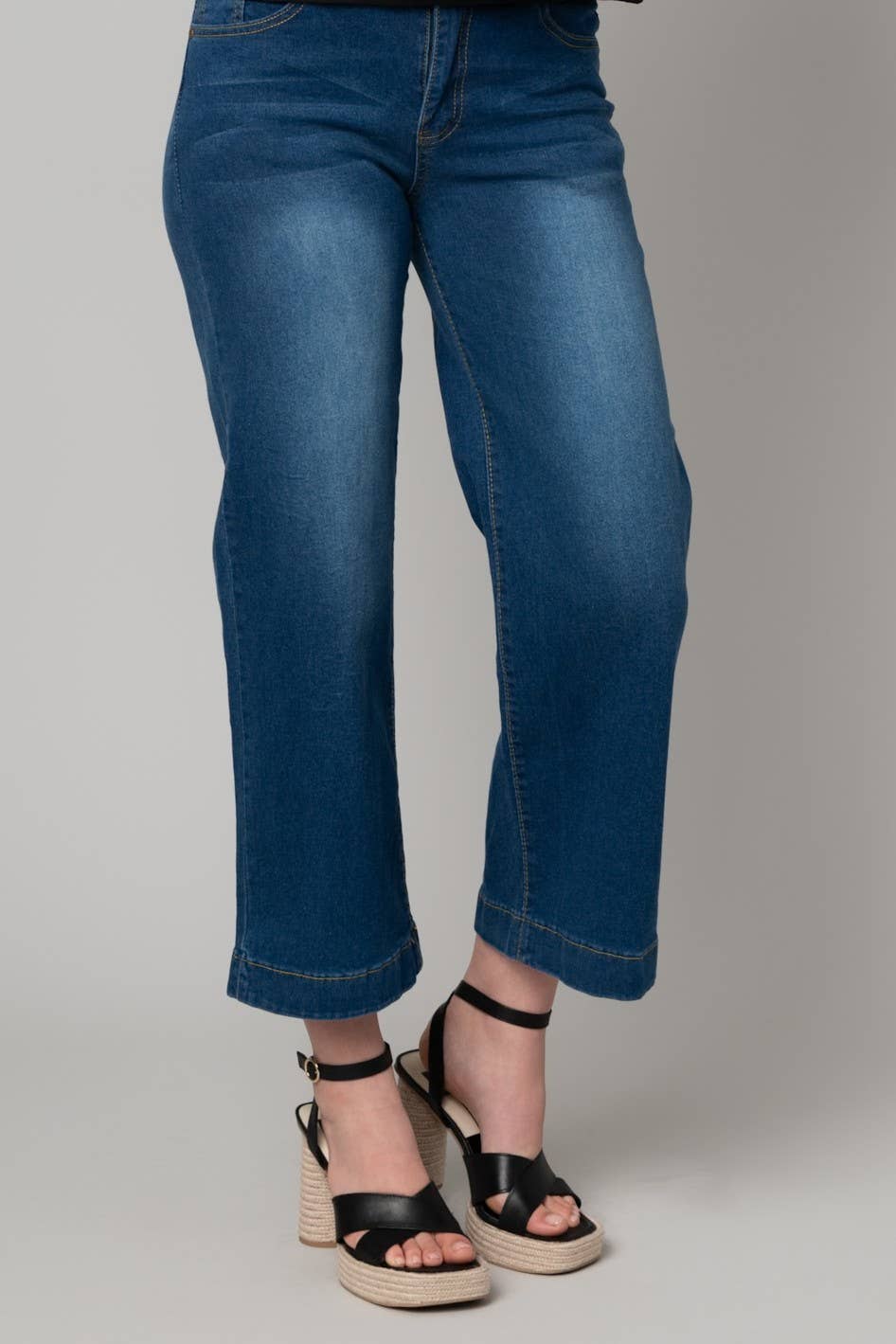 Mid Rise Stretch Wide Leg