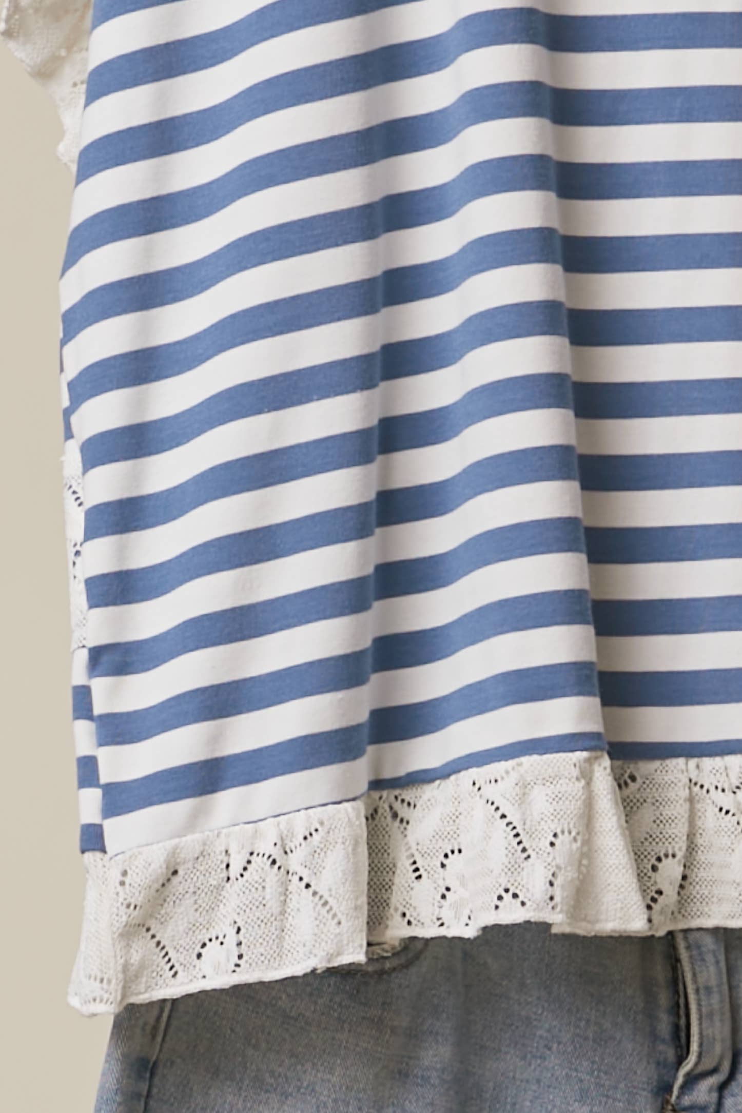 Blue & White Striped Lace Trim Top - Style Junkie Boutique