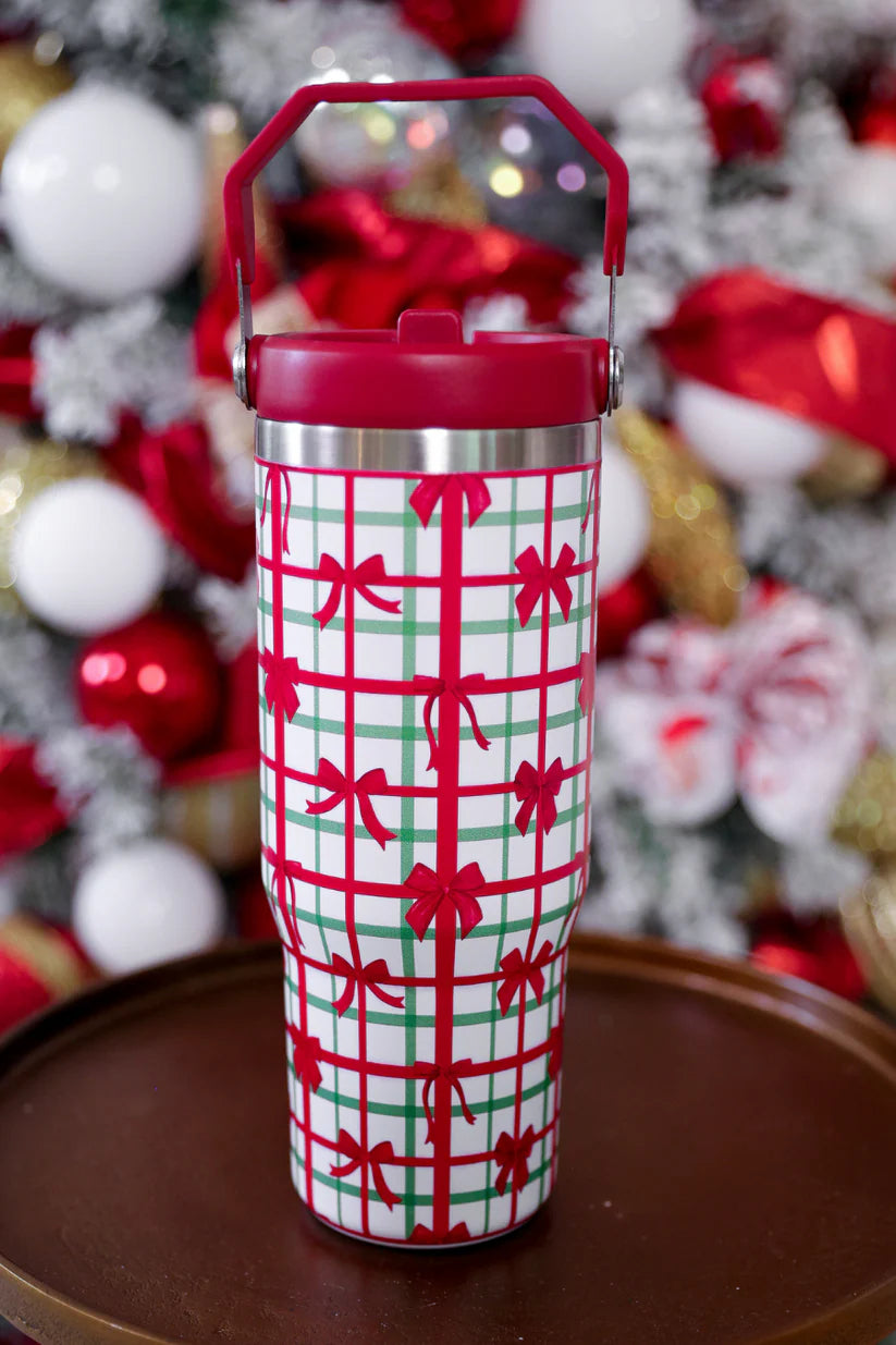 red and green box on white christmas tumbler