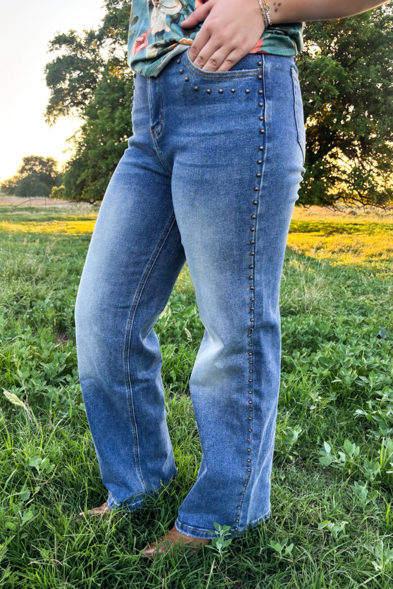 Studded Wide Leg Denim