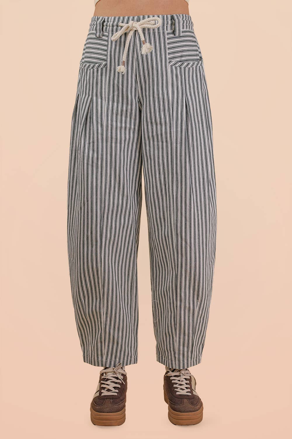 Navy Striped Barrel Denim Pants
