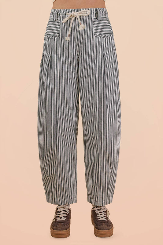 Navy Striped Barrel Denim Pants