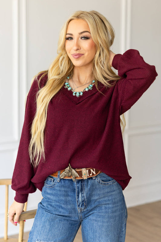 Wine V Neck Tunic