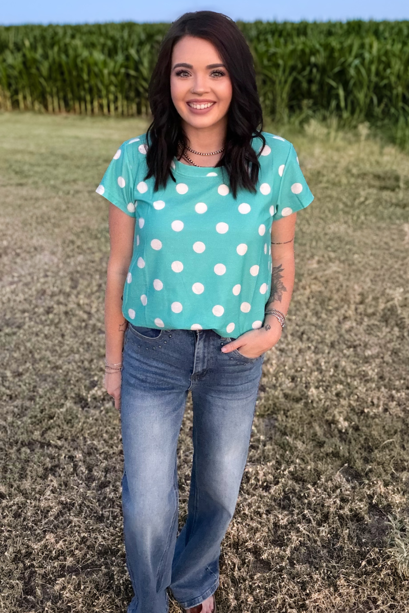 Turquoise Polka Dot Top