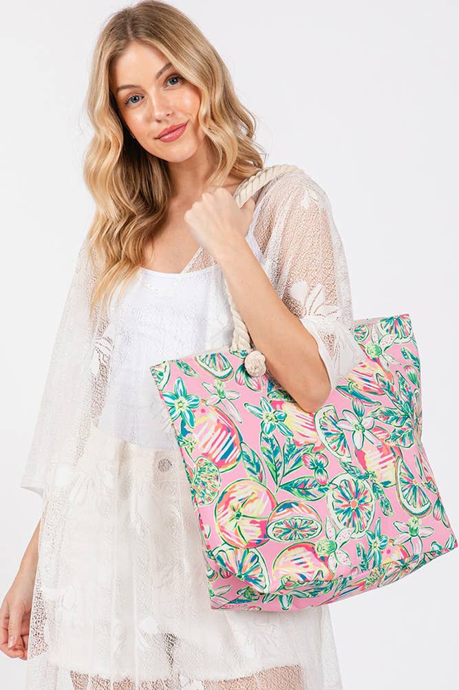 Pink Fruit Print Tote