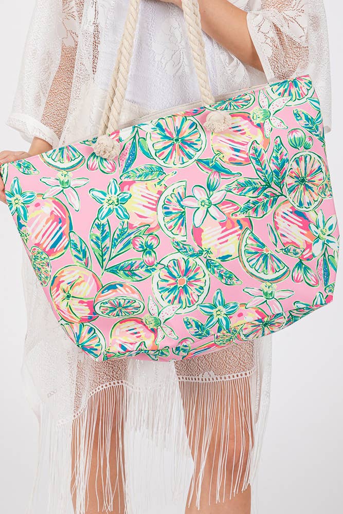 Pink Fruit Print Tote