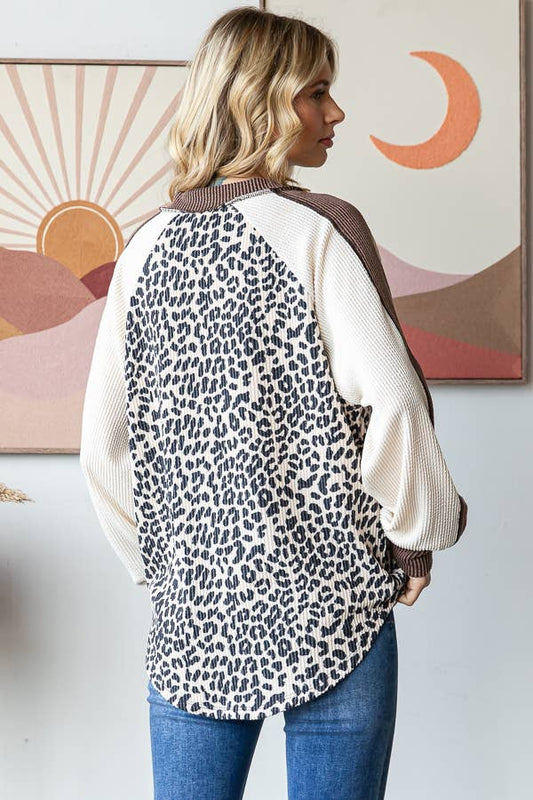 Leopard Color Block Pullover