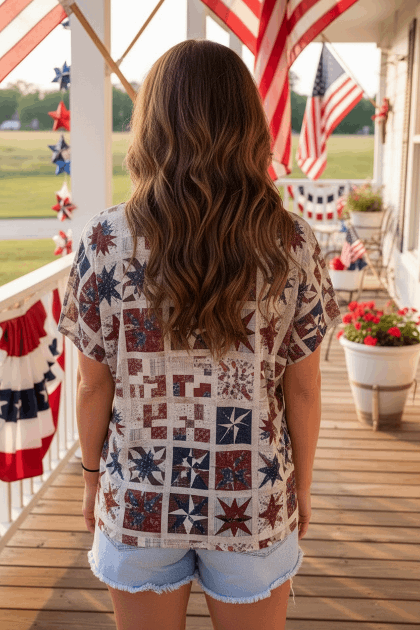Patriotic Patchwork Mesh Top - Style Junkie Boutique