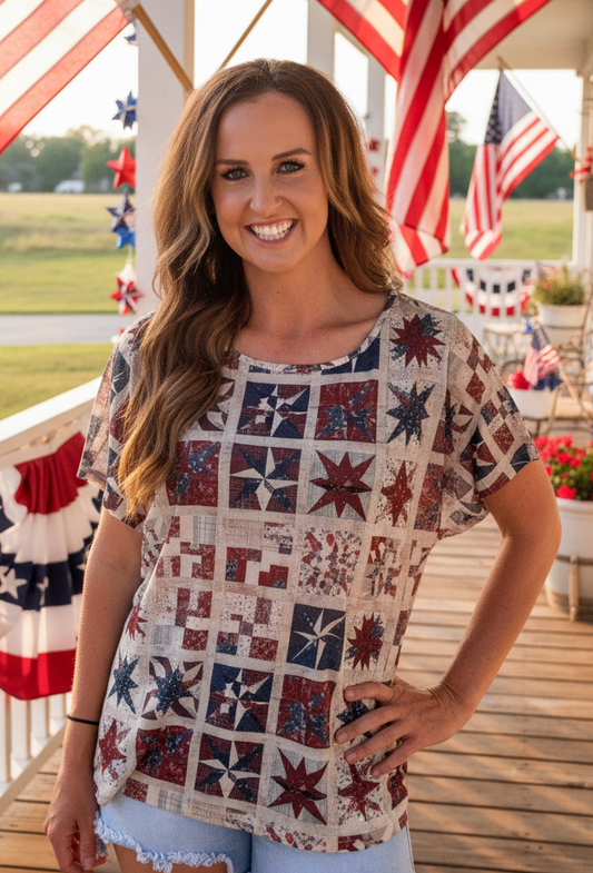 Patriotic Patchwork Mesh Top