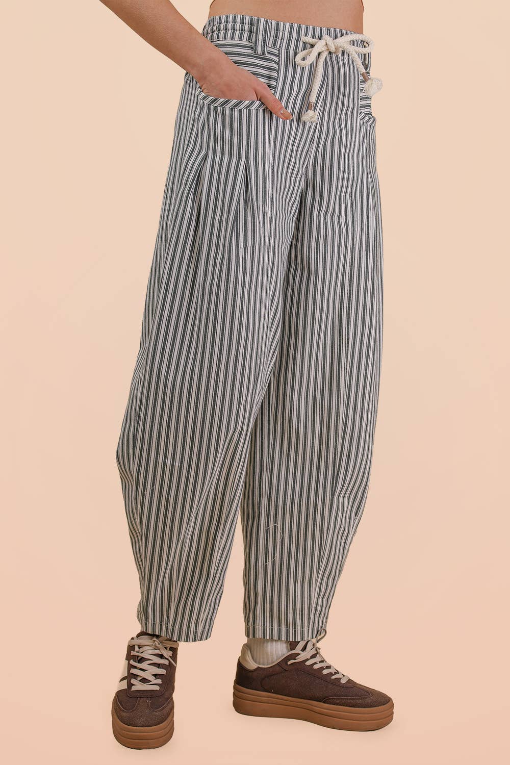 Navy Striped Barrel Denim Pants