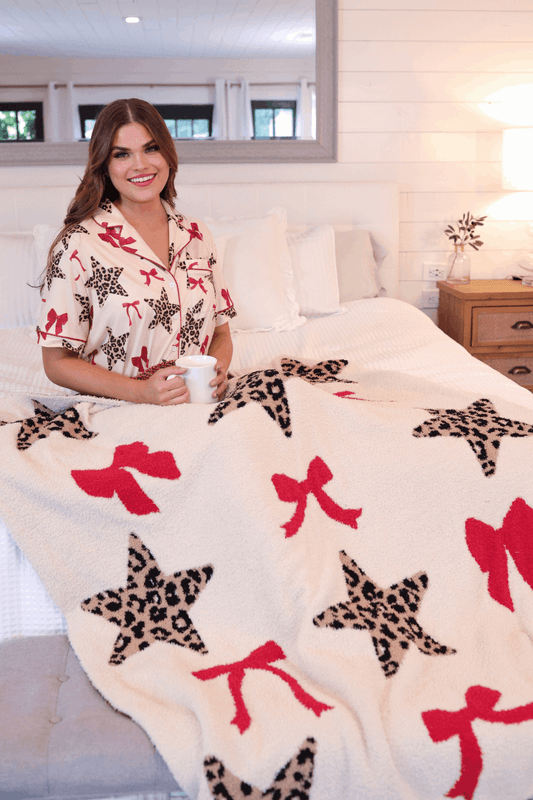 leopard star and red bow blanket 