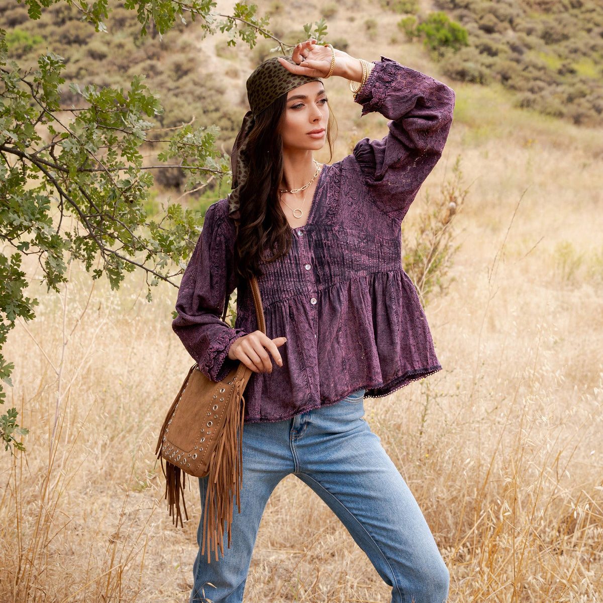 Young Threads - Vintage Boho Embroidered Lace V-Neck Peplum Top NEW - MULBERRY / REGULAR (S-M-L-XL 2-2-2-1)