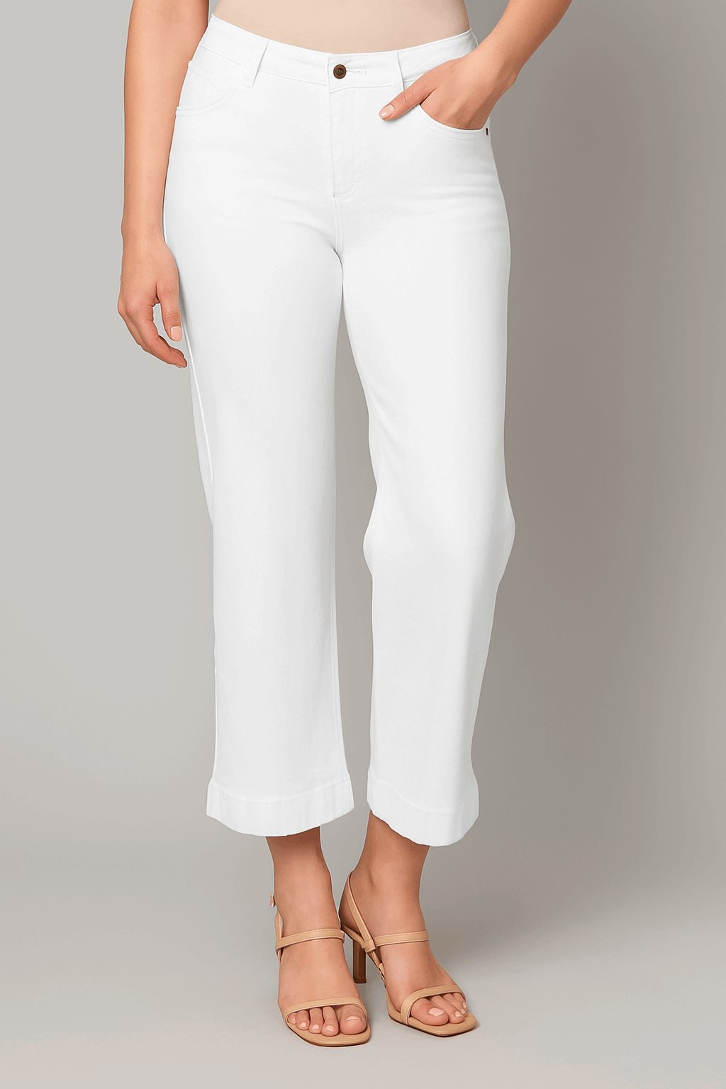 Mid Rise White Cropped Wide Leg Jean