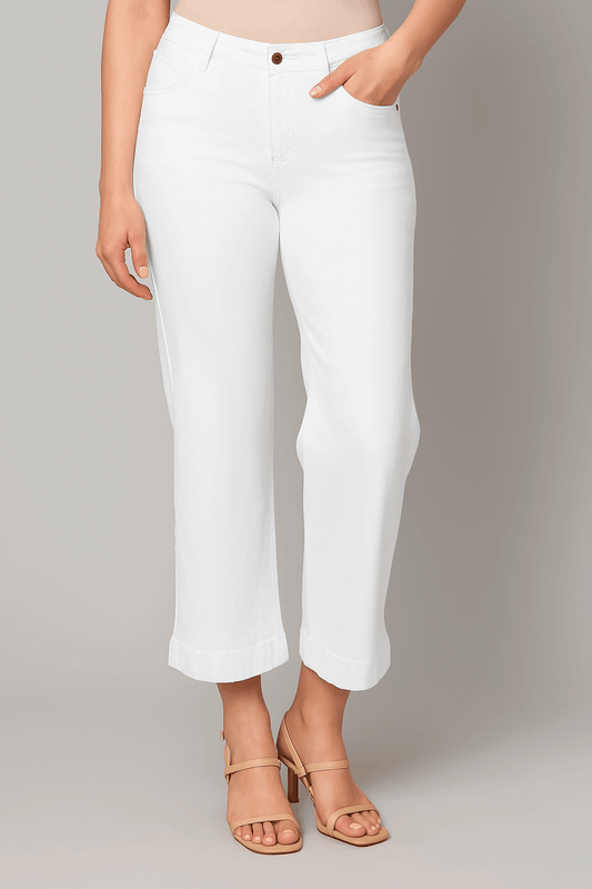 Mid Rise White Cropped Wide Leg Jean