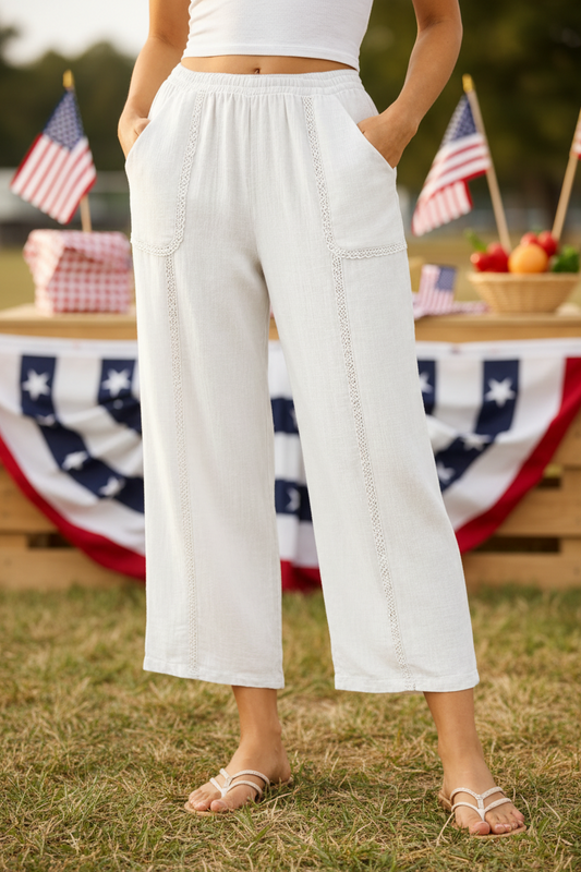 White Gauze Wide Leg