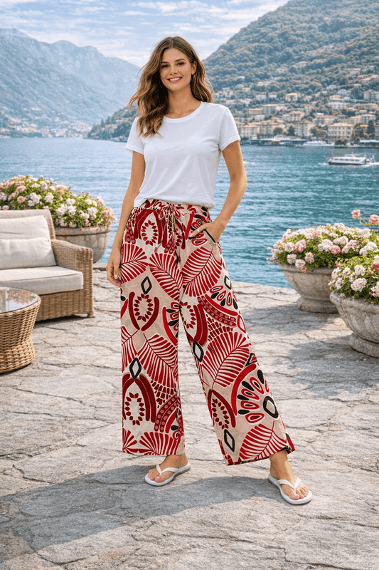Red & Cream Palazzo Pants
