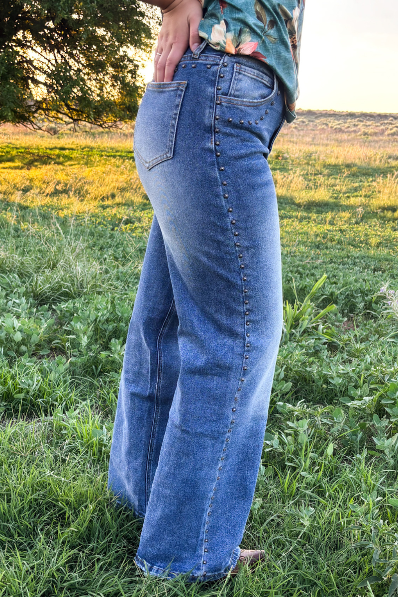 Studded Wide Leg Denim