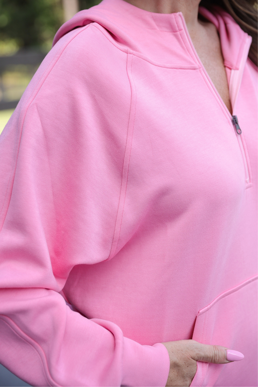 Light Pink Hooded Quarter Zip Pullover