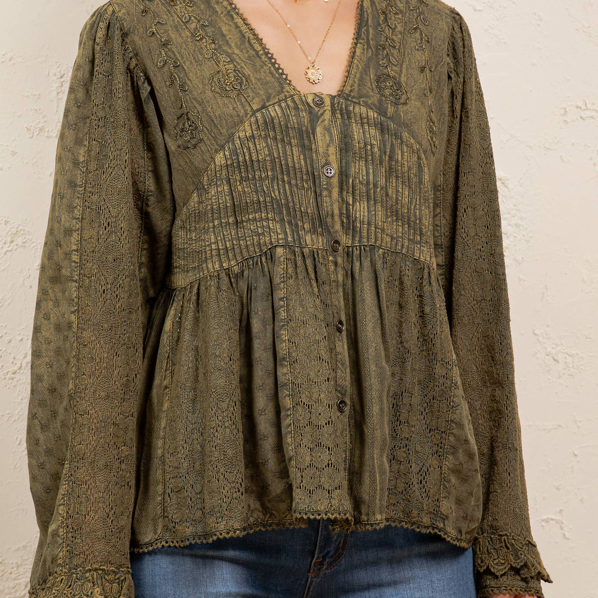 Young Threads - Vintage Boho Embroidered Lace V-Neck Peplum Top NEW - MULBERRY / REGULAR (S-M-L-XL 2-2-2-1)