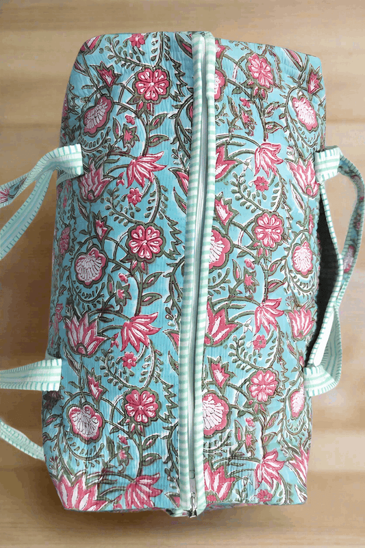 Blue Floral Duffle Bag