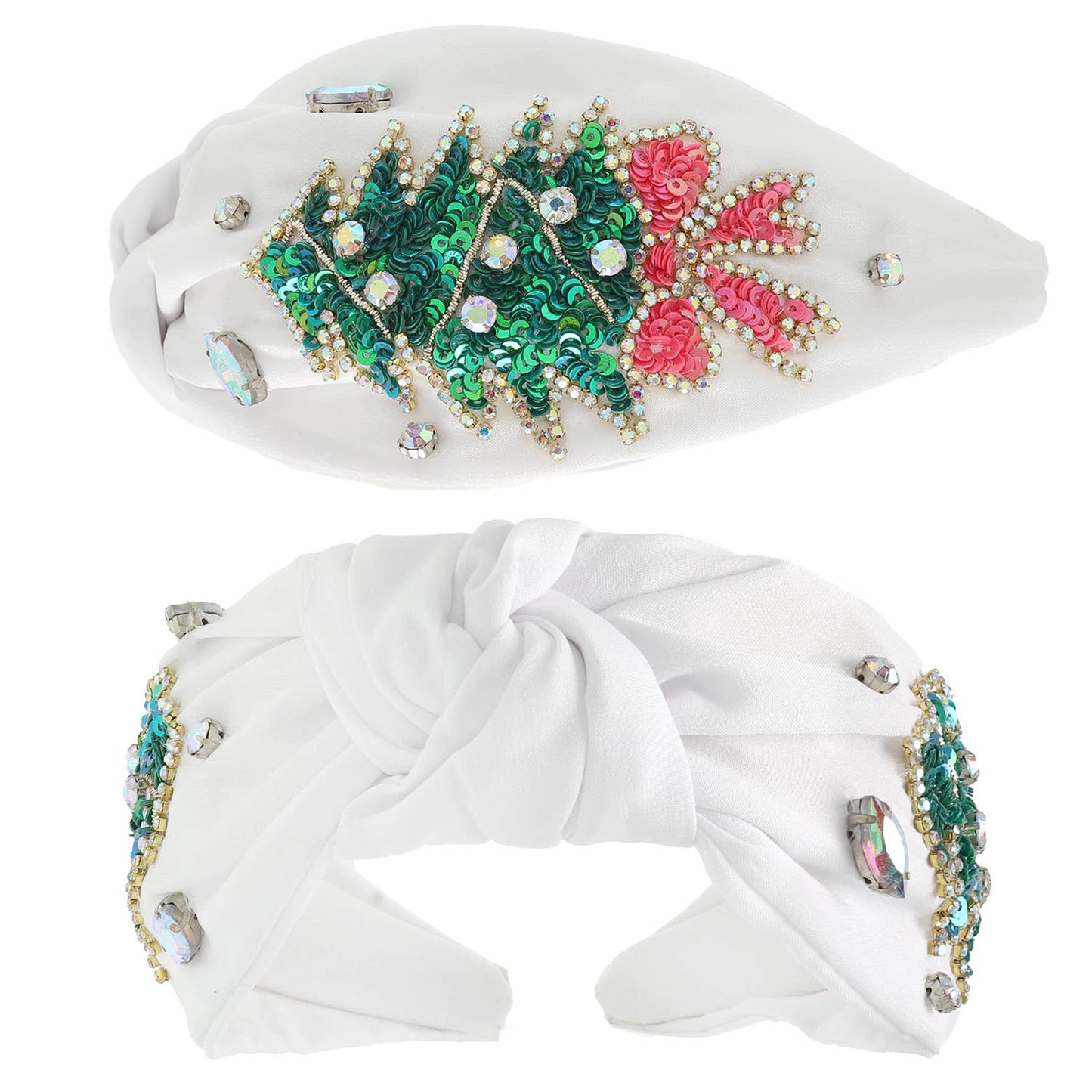 White Christmas Tree Jeweled Headband