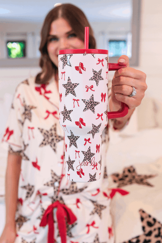 Leopard and red bow print tumbler