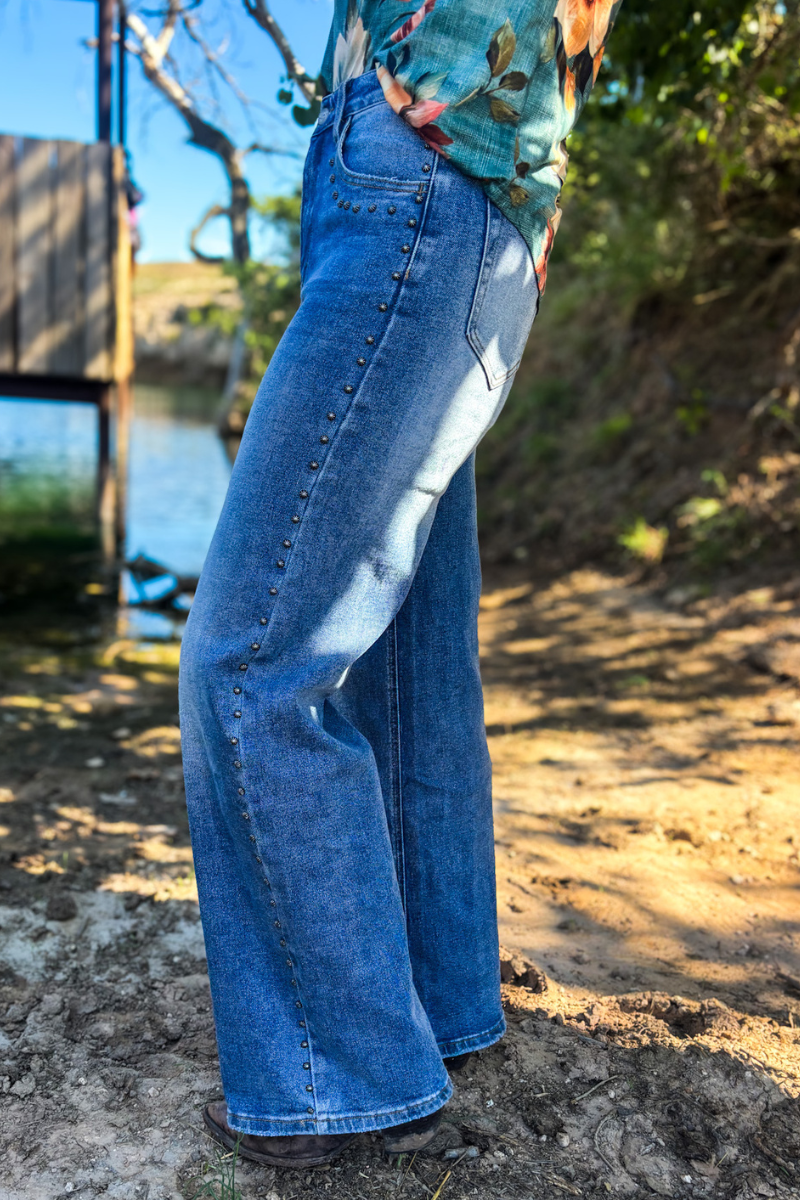 Studded Wide Leg Denim