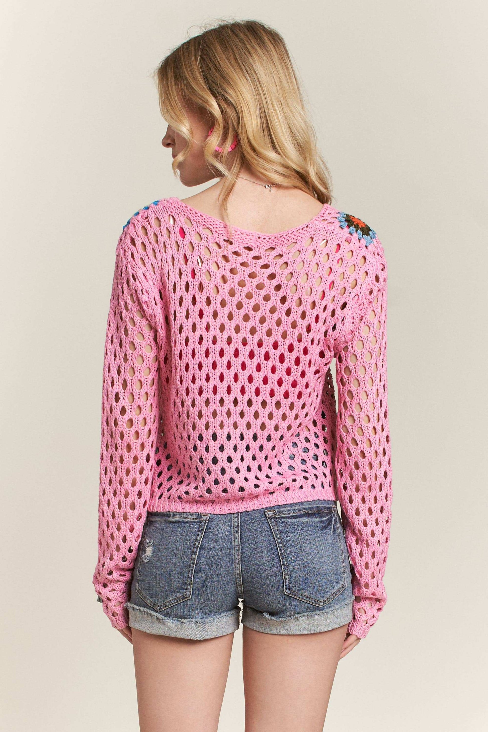 Pink Crochet Cardigan