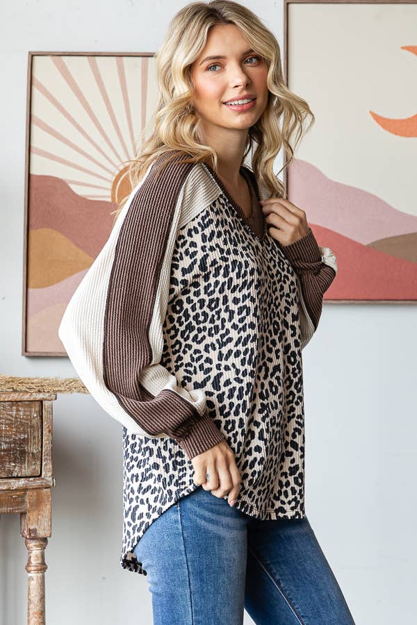 Leopard Color Block Pullover