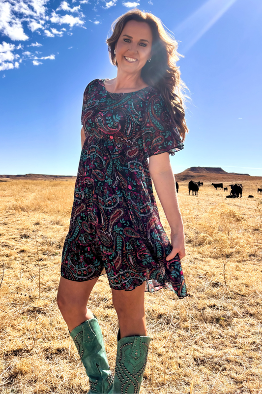 Black Paisley Mesh Overlay Dress