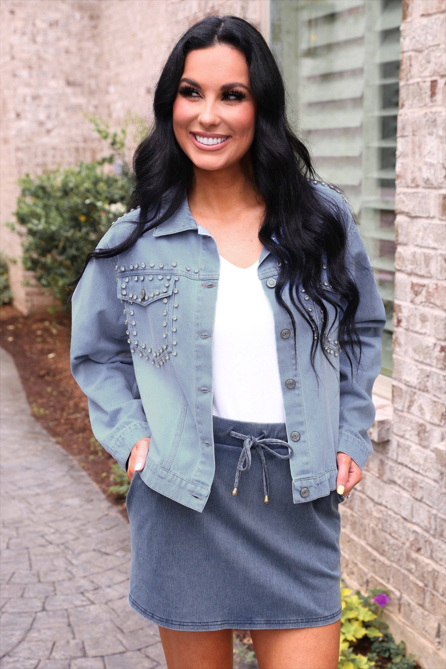 Stella Rhinestone Light Denim Jacket