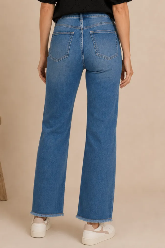 Medium Wash Wide Leg Fray Hem Jean