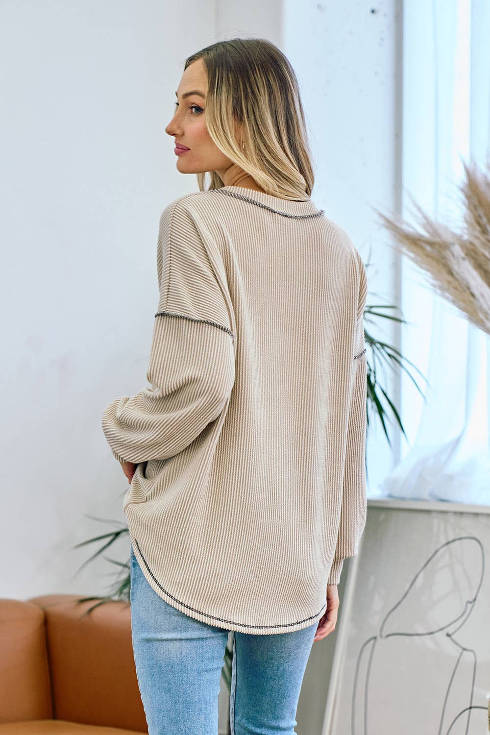 Taupe Ribbed Sweatshirt