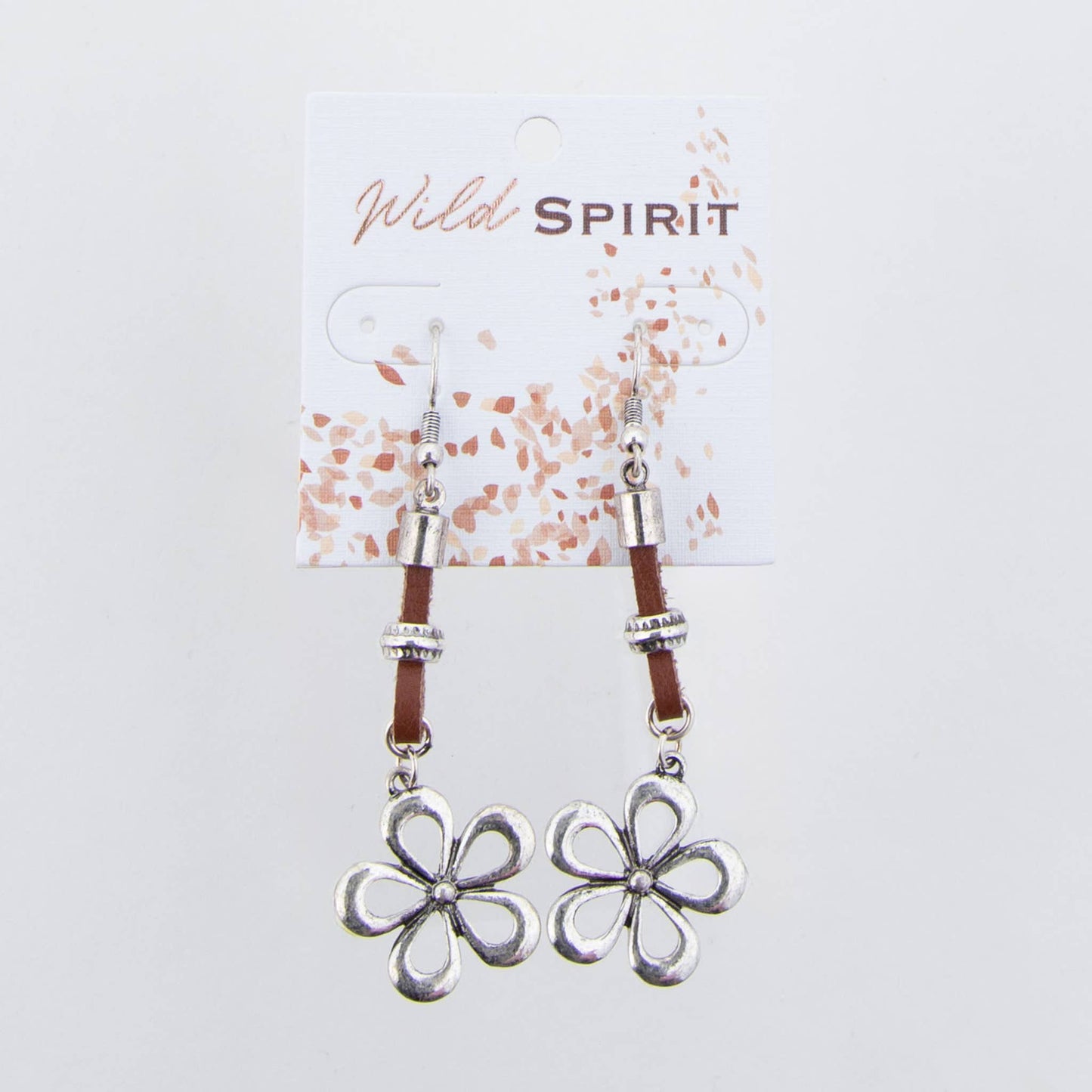 Leather and Silver Flower Drop Earrings