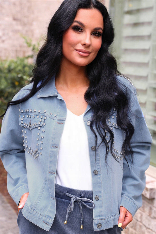 Stella Rhinestone Light Denim Jacket