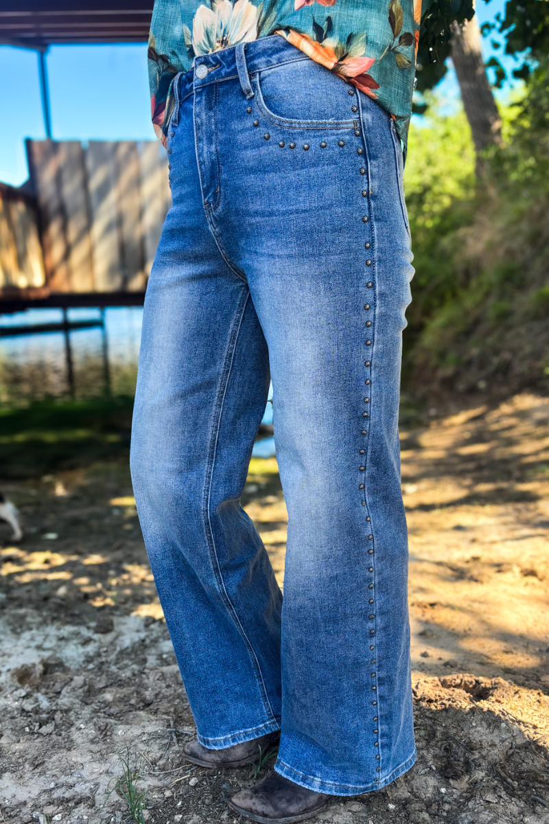 Studded Wide Leg Denim