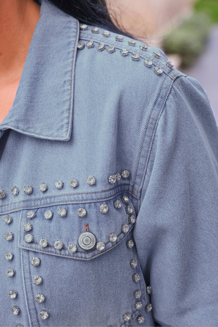 Stella Rhinestone Light Denim Jacket