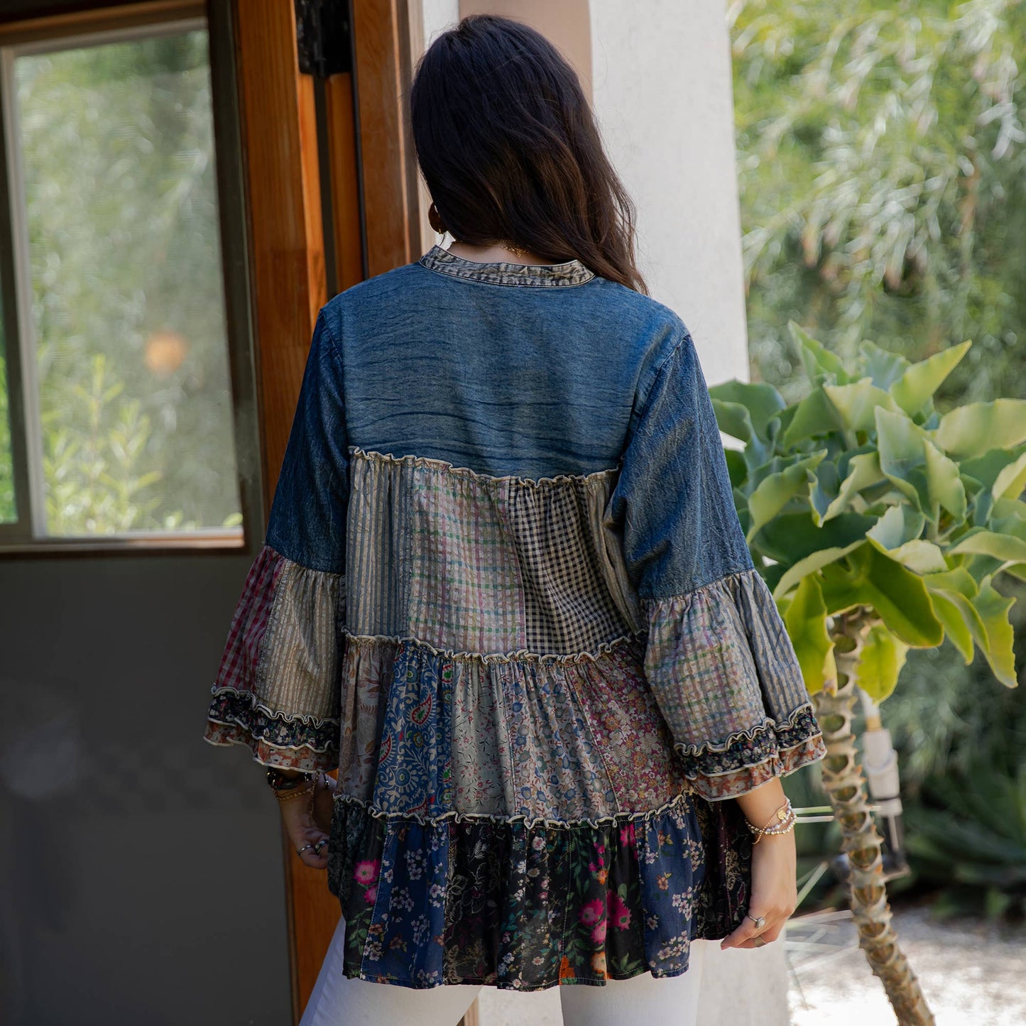Patchwork Denim Tunic Top