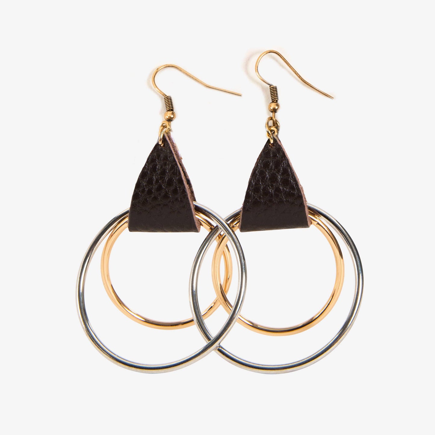 Leather Gold And Silver Ring Earrings